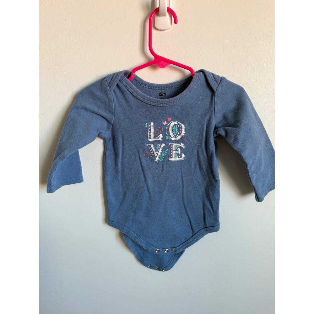 HB Baby Girls Blue Long Sleeve LOVE Graphic Cotton Bodysuit 24M